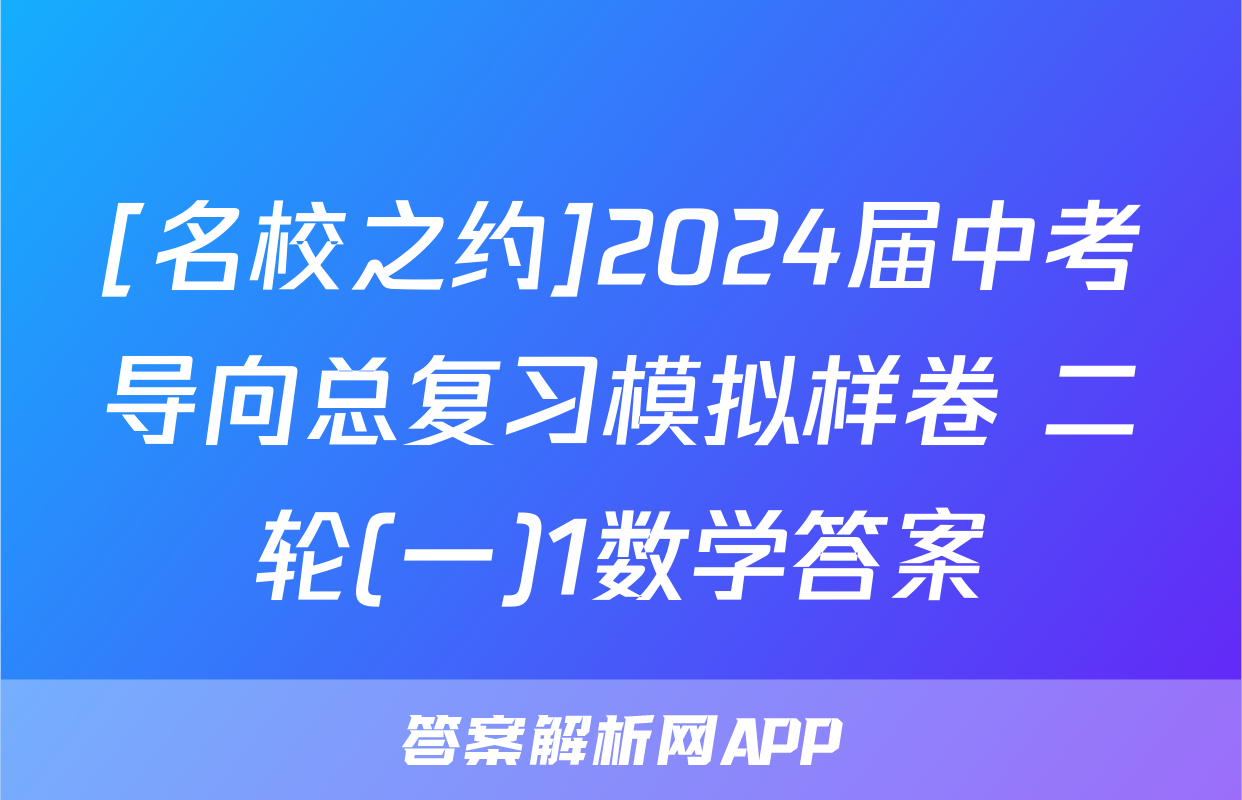 [名校之约]2024届中考导向总复习模拟样卷 二轮(一)1数学答案