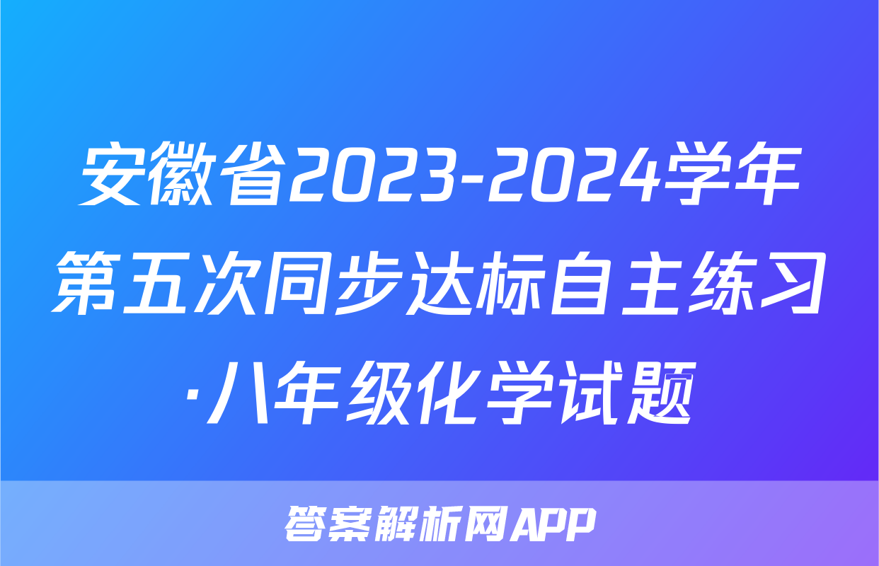 安徽省2023-2024学年第五次同步达标自主练习·八年级化学试题