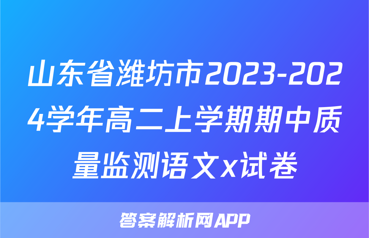 山东省潍坊市2023-2024学年高二上学期期中质量监测语文x试卷
