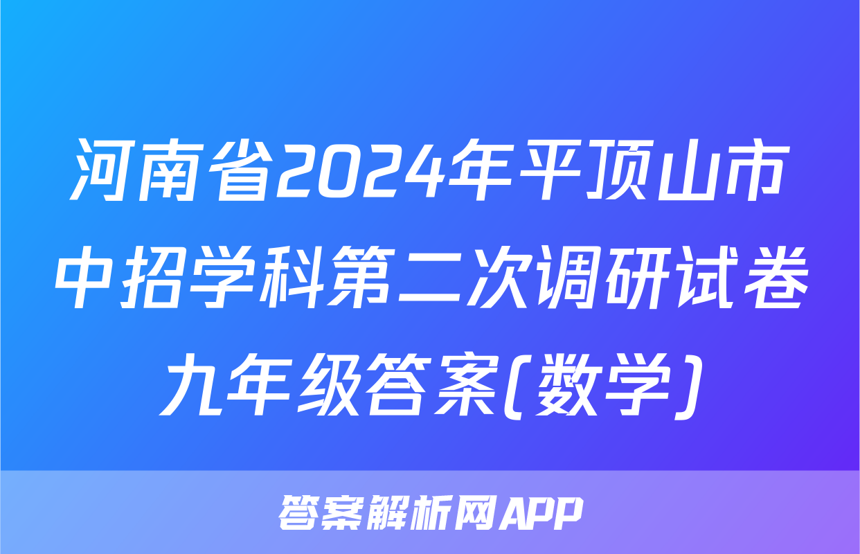 河南省2024年平顶山市中招学科第二次调研试卷九年级答案(数学)