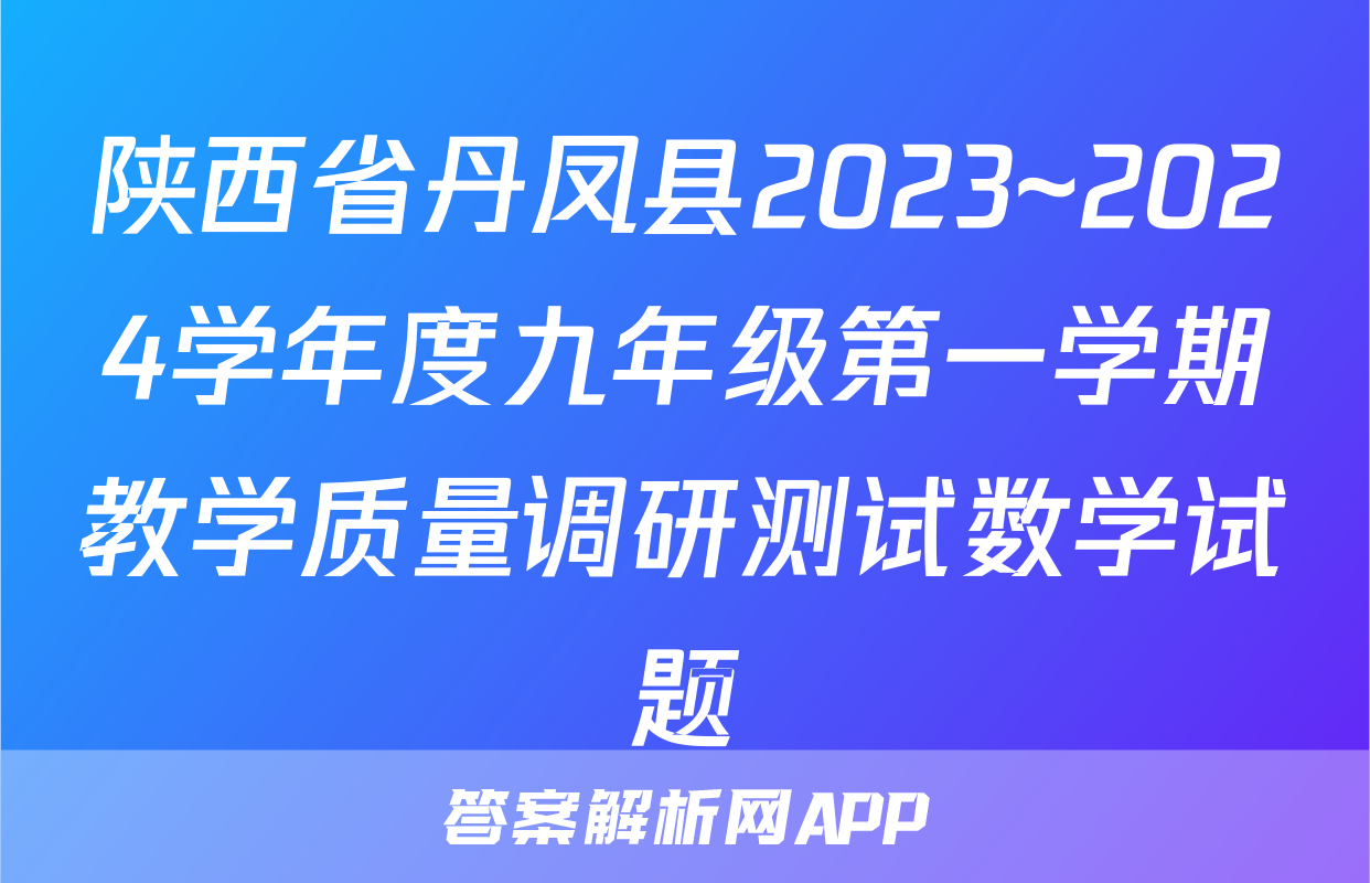 陕西省丹凤县2023~2024学年度九年级第一学期教学质量调研测试数学试题